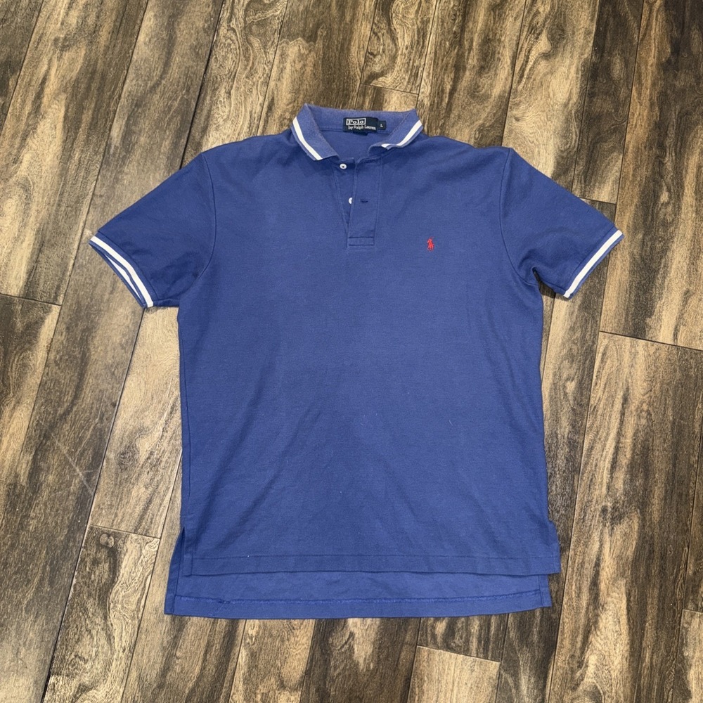 Vintage Polo Ralph Lauren Polo Shirt 100% Cotton Men's Size L Blue Stripe Accent